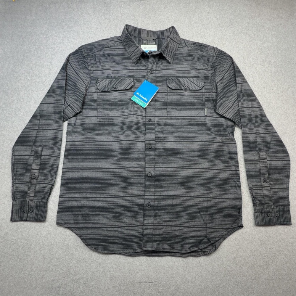 Columbia  Flare Gun Flannel III Shirt Mens Large Gray Stripe Long Sleeve Button